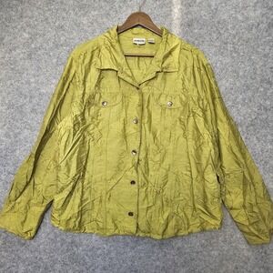 Chicos Light Jacket 3 XL Lime Green Silk Embroidered Button Up Oversized